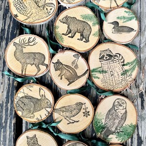 Handmade Stamped Woodland Animal Wood Slice Ornaments, Set of 14