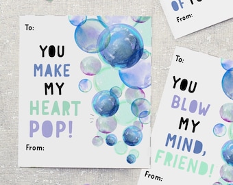 PRINTABLE Valentines Kids: Bubbles Friend Heart Pop DIGITAL DOWNLOAD