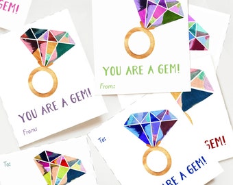 PRINTABLE Valentines for Kids: You are a Gem DIGITAL DOWNLOAD