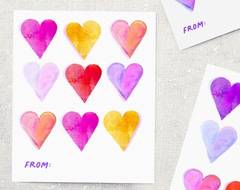 PRINTABLE Valentines for Kids: Watercolor Hearts DIGITAL DOWNLOAD