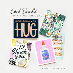 Paquete de cartas Mix + Match Deal: Elija 5 o 10 tarjetas + envío gratis construir propio juego de cartas; tarjetas en blanco ilustradas. Cualquier ocasión/diseño