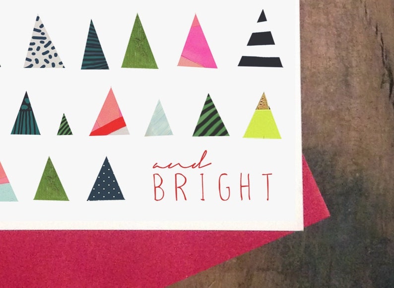 Merry and Bright Holiday Card Single Card: Mini Triangle Trees, Brights & Neons image 3