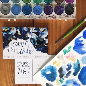 Save the Date Postcard: Watercolor, modern, geometric 4 x 6 image 2