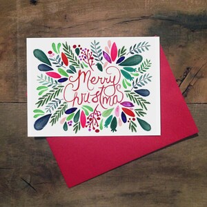 Merry Christmas Holiday Card Single: Watercolor Blank Inside image 1