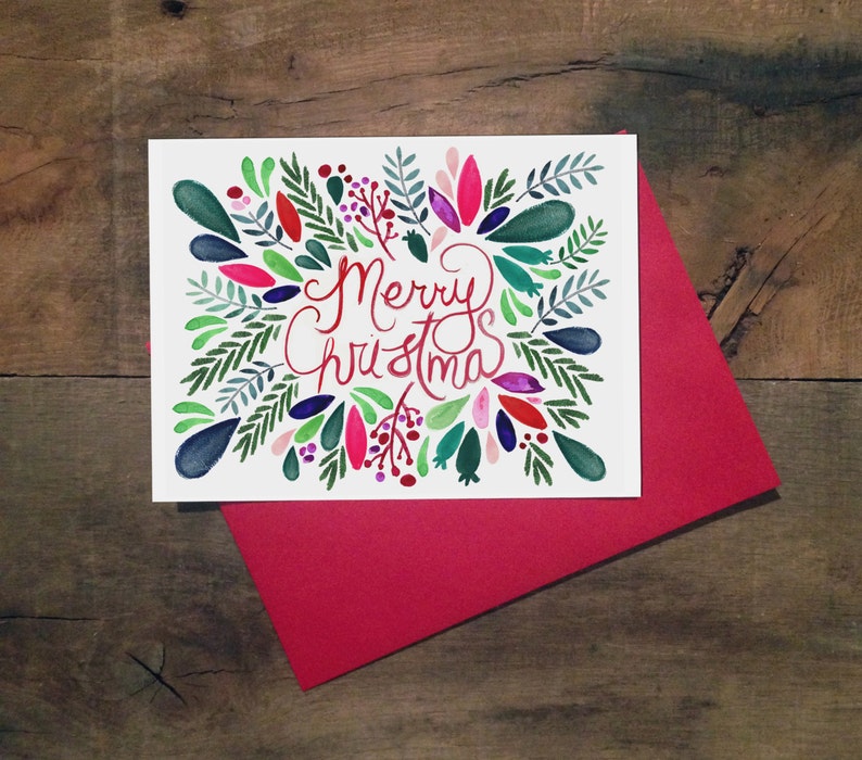 Merry Christmas Holiday Card Single: Watercolor Blank Inside image 1