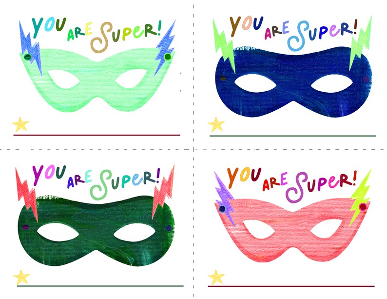 PRINTABLE Valentines Kids: Super Hero Mask DIGITAL DOWNLOAD image 4