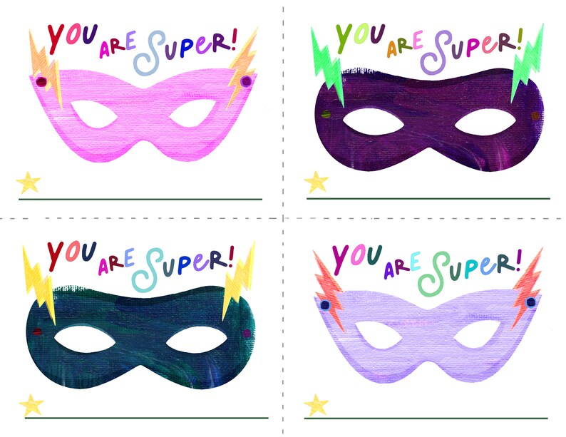 PRINTABLE Valentines Kids: Super Hero Mask DIGITAL DOWNLOAD image 3