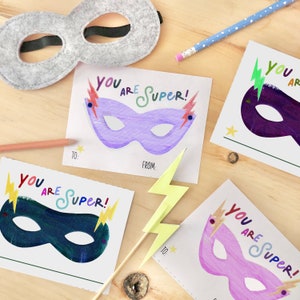 PRINTABLE Valentines Kids: Super Hero Mask DIGITAL DOWNLOAD image 1