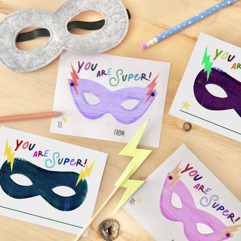 PRINTABLE Valentines Kids: Super Hero Mask DIGITAL DOWNLOAD image 1