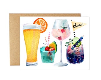 Cheers Summer Cocktails Single Card: Blank Inside