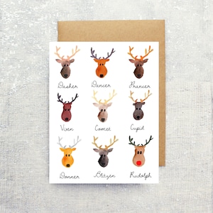 Reindeer Mugshots Watercolor Holiday Single Card: Blank Inside image 1