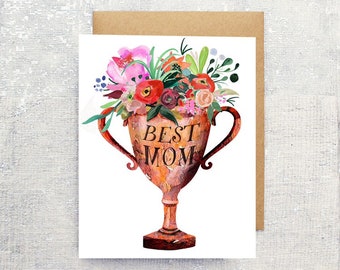 Best Mom Trophy Bouquet Single Card: Blank Inside