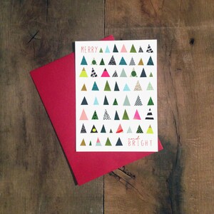 Merry and Bright Holiday Card Single Card: Mini Triangle Trees, Brights & Neons image 2