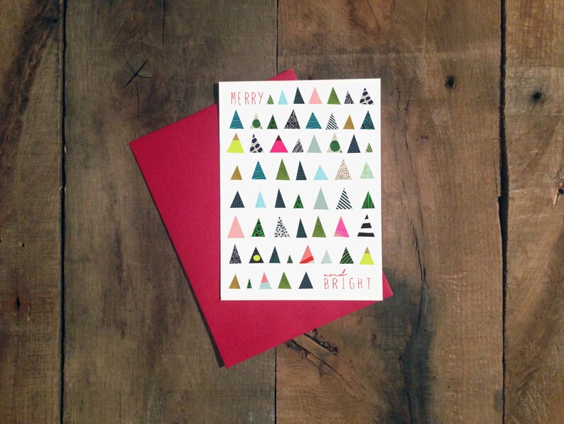 Merry and Bright Holiday Card Single Card: Mini Triangle Trees, Brights & Neons image 2