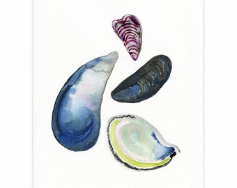 Mussels Art Print: Watercolor