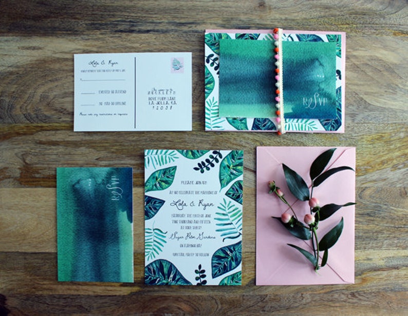 Botanical Invitation Suite: Tropical, Hand Painted, Lush Greens image 2