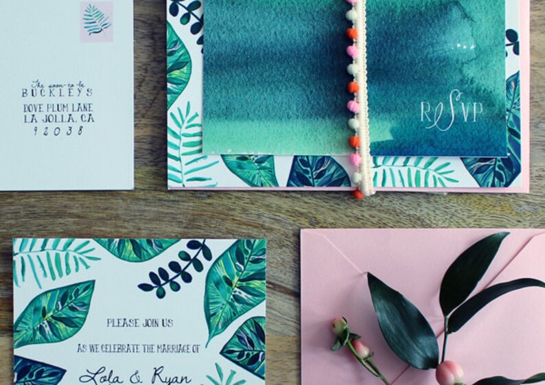 Botanical Invitation Suite: Tropical, Hand Painted, Lush Greens image 1