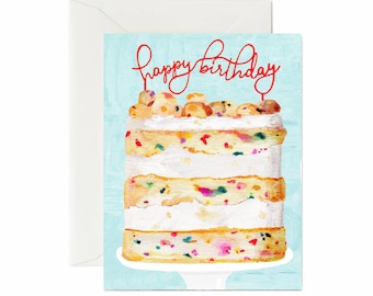 Happy Birthday Cake Single Card: Blank Inside