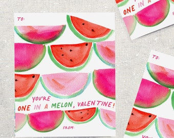 PRINTABLE Valentines for Kids: You're One in a Melon DIGITAL DOWNLOAD
