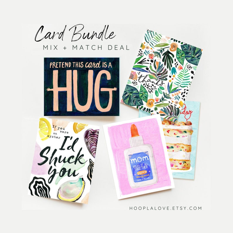 Card Bundle Mix Match Deal: Pick 5 or 10 cards free shipping build own card set illustrated blank cards. Any occasion/design image 1