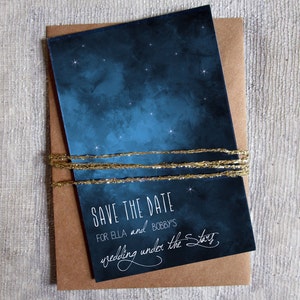 Save the Date: Under the stars, Outdoor Wedding, Navy & White, 4 x 6 double sided card image 1