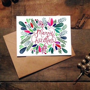 Merry Christmas Holiday Card Single: Watercolor Blank Inside image 3