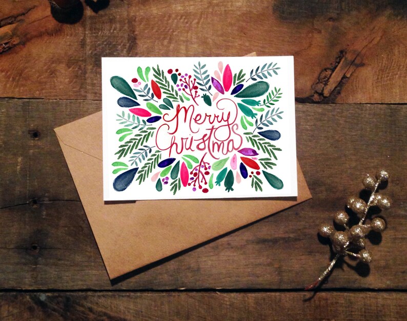 Merry Christmas Holiday Card Single: Watercolor Blank Inside image 3