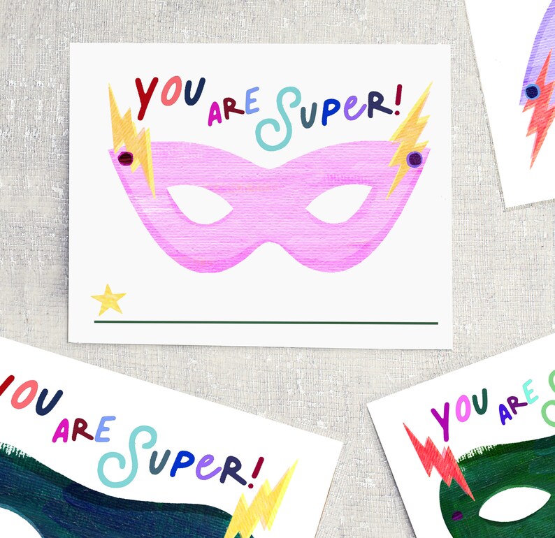 PRINTABLE Valentines Kids: Super Hero Mask DIGITAL DOWNLOAD image 2