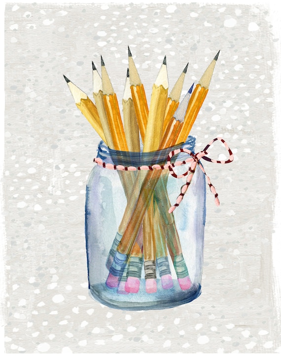 Bouquet of Freshly Sharpened Pencils Art Print 8 x 10 | Etsy