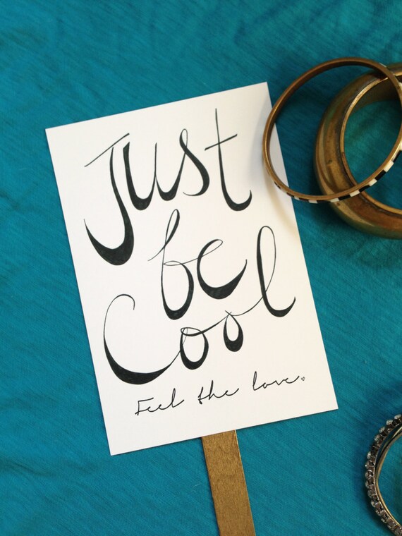 Wedding Program Fans Just Be Cool Design With Gold Handle Etsy