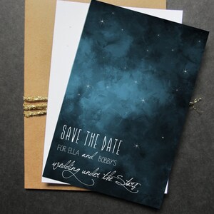 Save the Date: Under the stars, Outdoor Wedding, Navy & White, 4 x 6 double sided card image 4