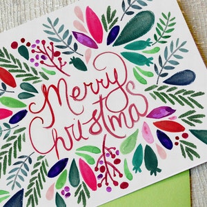 Merry Christmas Holiday Card Single: Watercolor Blank Inside image 2