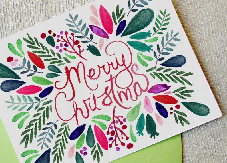 Merry Christmas Holiday Card Single: Watercolor Blank Inside image 2