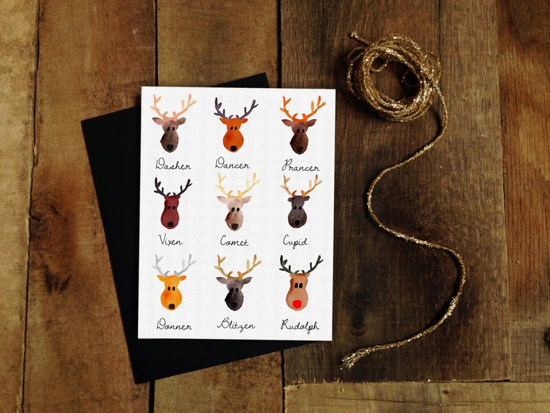 Reindeer Mugshots Watercolor Holiday Single Card: Blank Inside image 4