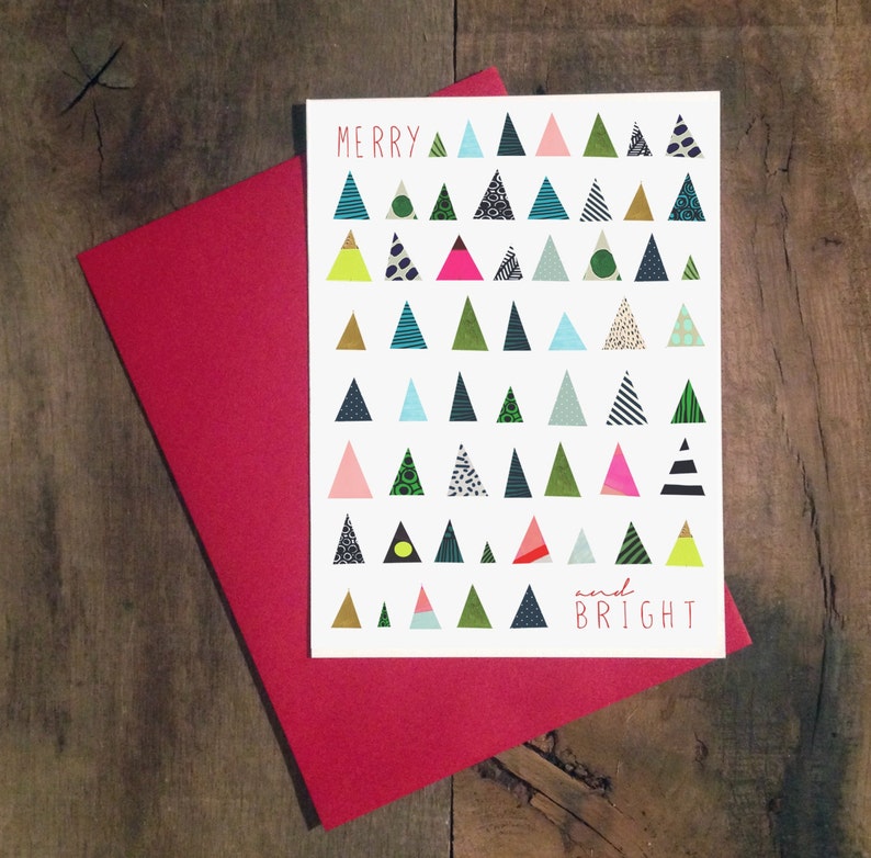 Merry and Bright Holiday Card Single Card: Mini Triangle Trees, Brights & Neons image 4
