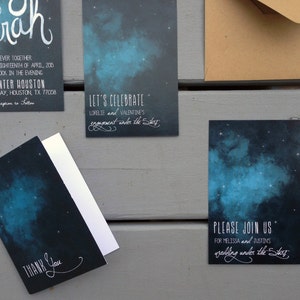 Save the Date: Under the stars, Outdoor Wedding, Navy & White, 4 x 6 double sided card image 2