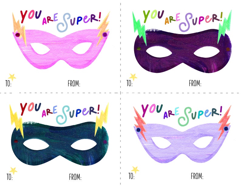 PRINTABLE Valentines Kids: Super Hero Mask DIGITAL DOWNLOAD image 5