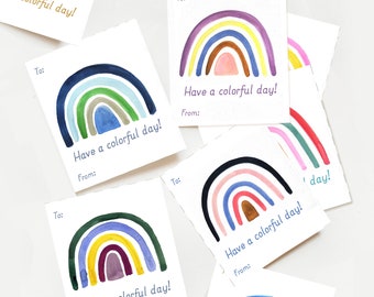 PRINTABLE Valentines Tags for Kids: Rainbows DIGITAL DOWNLOAD