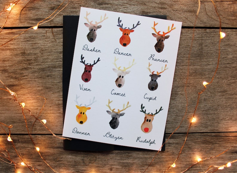 Reindeer Mugshots Watercolor Holiday Single Card: Blank Inside image 2