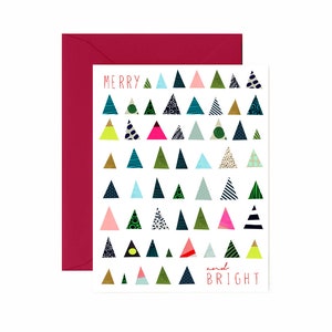 Merry and Bright Holiday Card Single Card: Mini Triangle Trees, Brights & Neons image 1