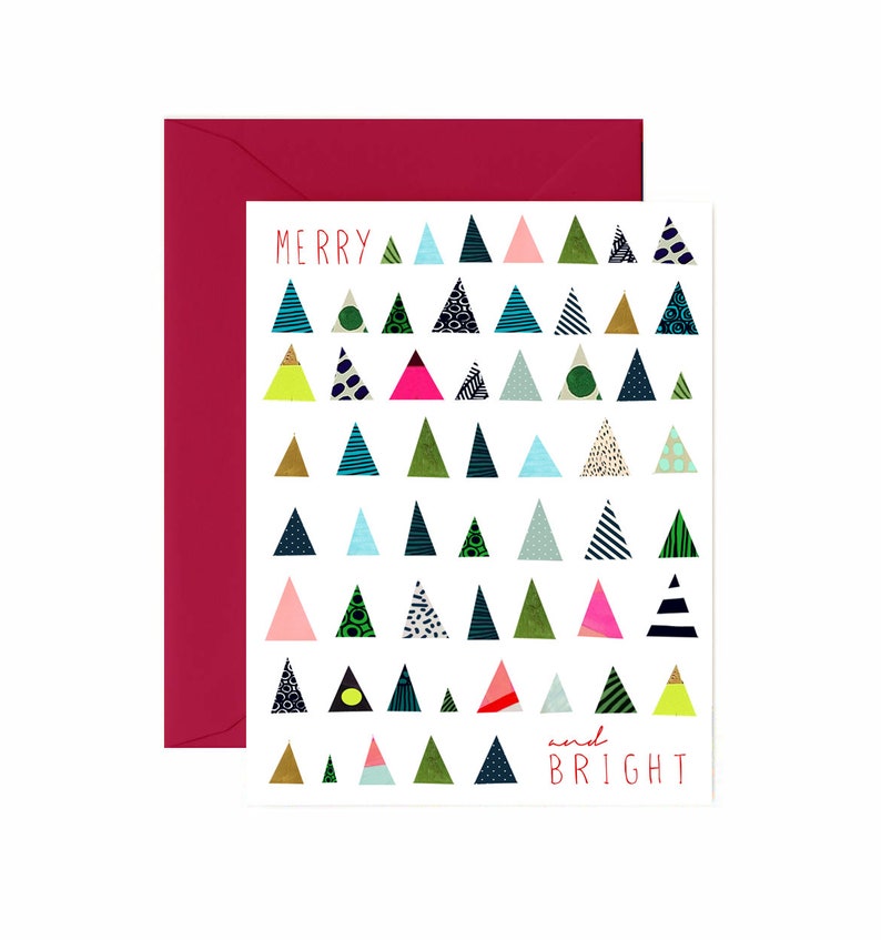 Merry and Bright Holiday Card Single Card: Mini Triangle Trees, Brights & Neons image 1