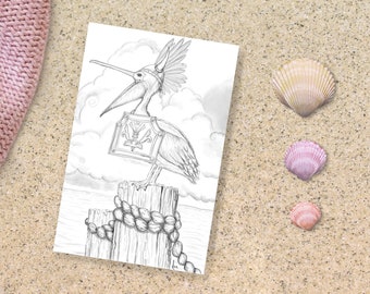 Valkyrie Pelican at the Beach Summer Downloadable Coloring Page