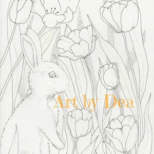 Bunny in Tulips from Coloring Dreams COLORING BOOK Downloadable Coloring Page