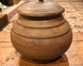 Antique- Primitive Hand turned Treenware bowl with lid