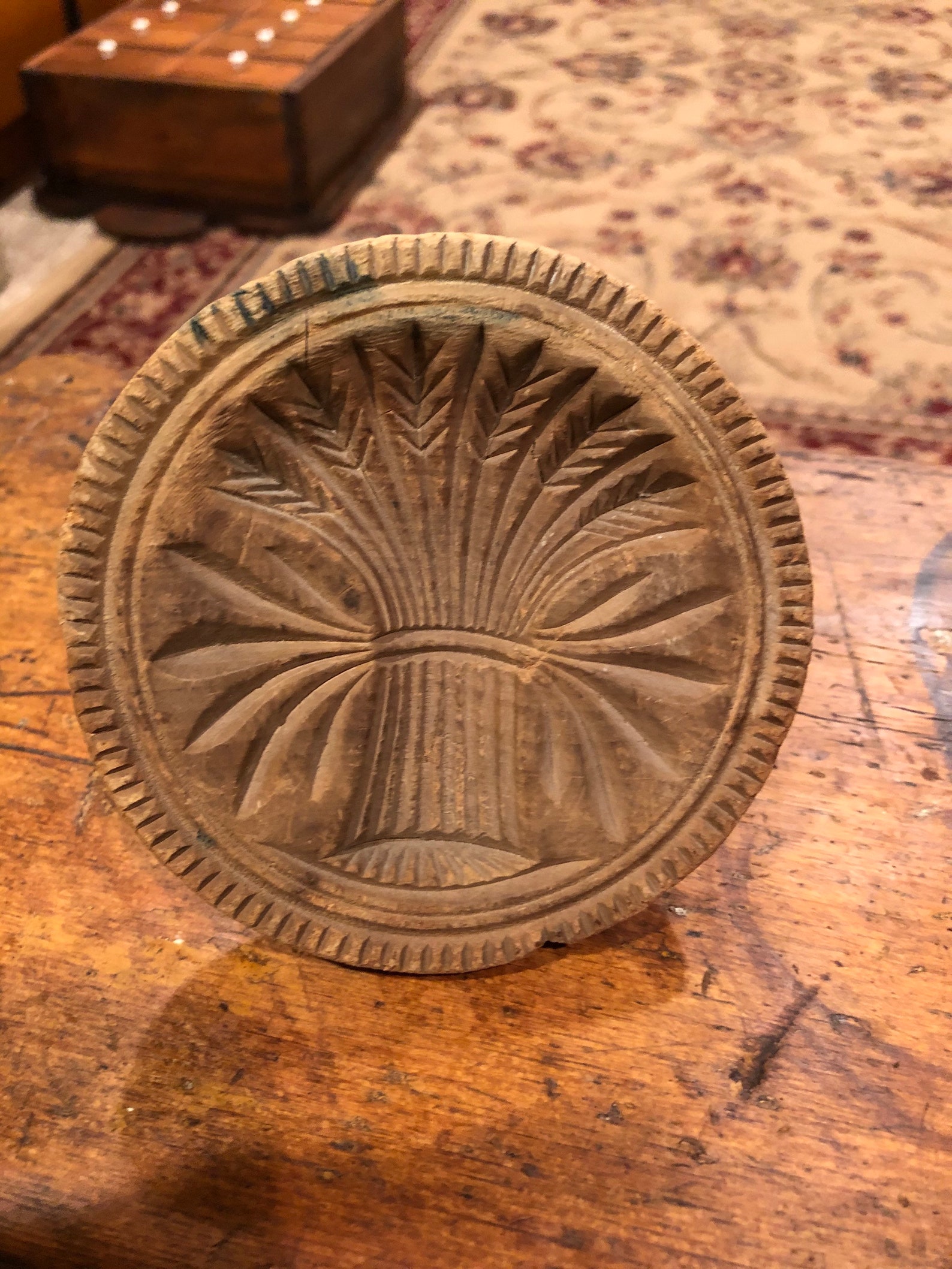 Antique Primitive wooden butter stamp wheat Etsy
