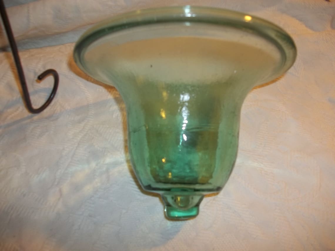 Vintage Green Glass Bell Shaped Candle Holder Etsy