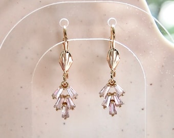 Ellie Earrings || Dainty Art Deco Cubic Ziroconia Elegant Bridal Wedding Sparkly Gold Earrings