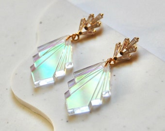 Deco Diamond Earrings || Art Deco Iridescent Acrylic Engraved Lasercut Earrings