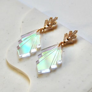 Deco Diamond Earrings || Art Deco Iridescent Acrylic Engraved Lasercut Earrings