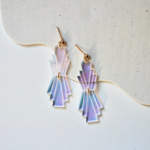 Grand Lake Earrings || Art Deco Iridescent Acrylic Engraved Lasercut Earrings